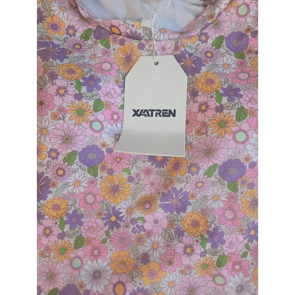 XATREN Girls Floral Rash Guard Long Sleeve Swim Top Pink Purple Orange 11-12Y